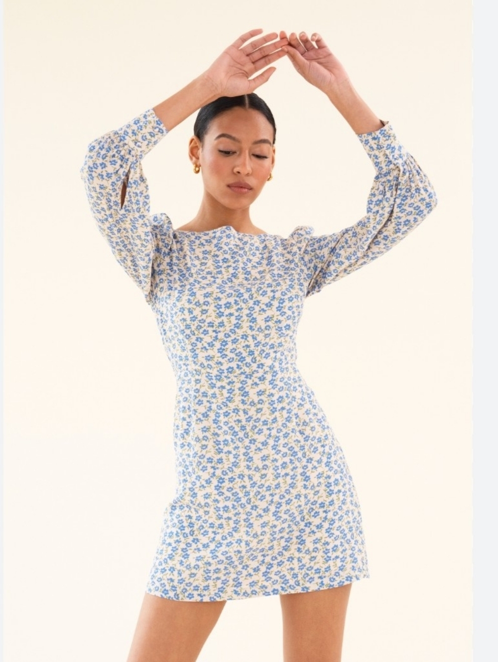 Sisterhood Mini Dress Blue Ditsy Floral Long Sleeve‎